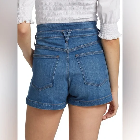 Veronica Beard 2 Jaylen High Rise Pleated Denim Shorts in Clover & Cornflower 28